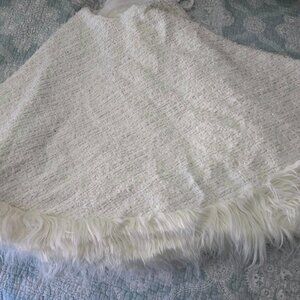 White /ivory Rachel Zoe Christmas tree skirt 53" faux fur trim woven fabric